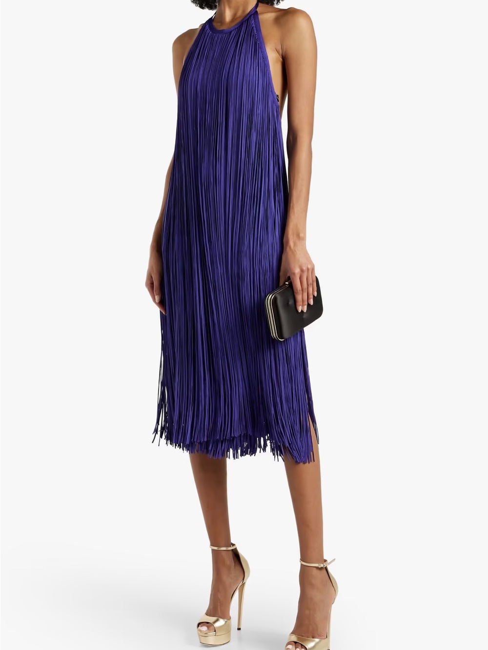 Sleeveless Fringe Midi Dress in Deep Purple